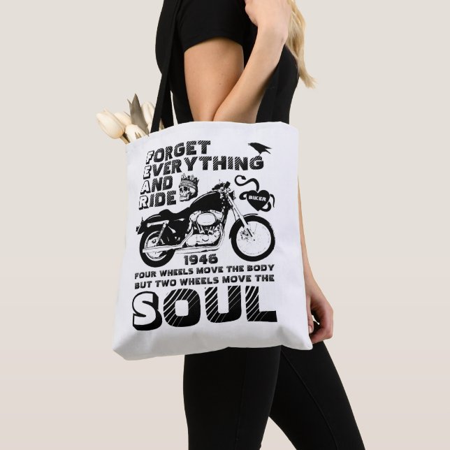 Biker Soul, Personalised Date of Birth Tote Bag (Close Up)