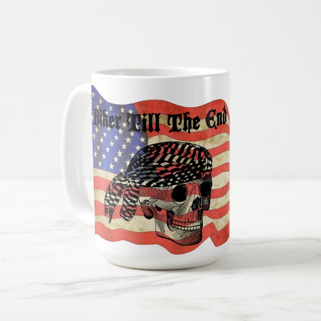 Biker till the end skull USA Flag patriotic art Coffee Mug (Front Left)