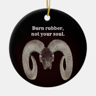 biker vintage,Goat Skull Face ,and Personalised Ceramic Tree Decoration