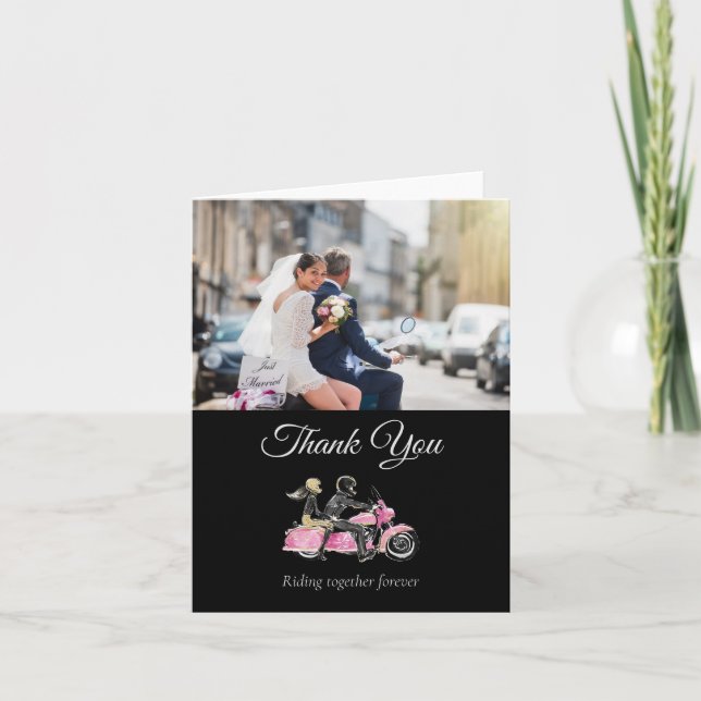 Biker Wedding Photo Thank You Card (Front)