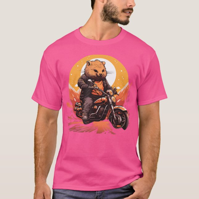 Biker Wombat Riding Motorcycle T-Shirt (Front)