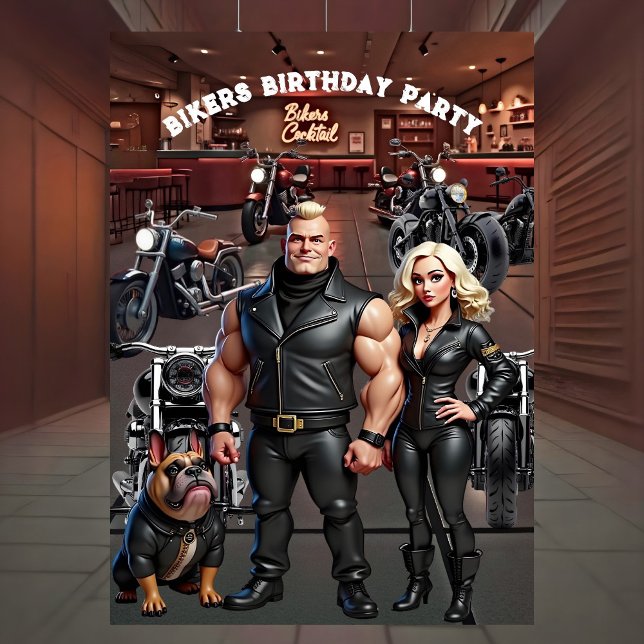 Bikers Bar Birthday Party Couple Bulldog Bikes Invitation (Creator Uploaded)