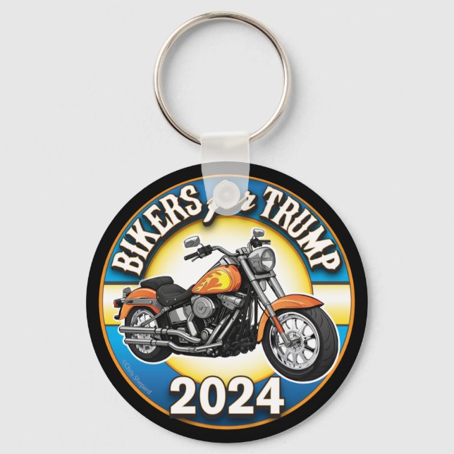 Bikers For Trump 2024 - Patriotic Cycling Key Ring (Front)
