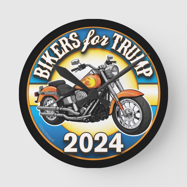 Bikers For Trump 2024 - Patriotic Cycling Round Clock (Front)