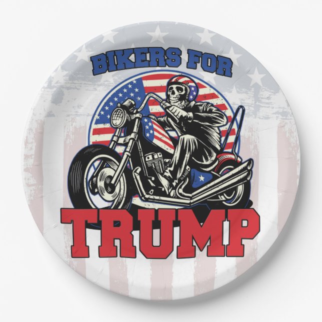 Bikers For TRUMP Patriotic President Motorcycle Paper Plate (Front)