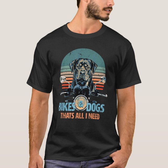 Bikes & Dogs  Cute Rottweiler rides motorcycle T-Shirt (Front)