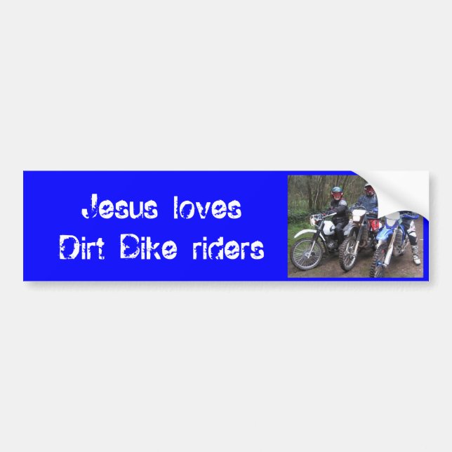 Bikes, Jesus loves Trail Bike riders Bumper Sticker (Front)