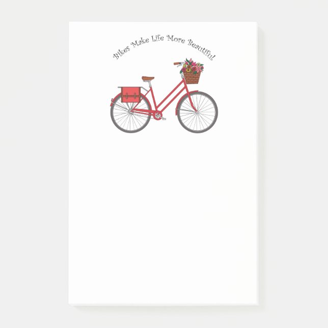 Bikes Make Life More Beautiful - Red Bike Post-it Notes (Front)