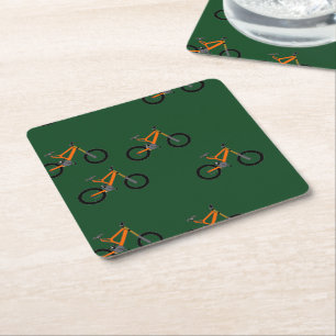 Bikes on green square paper coaster