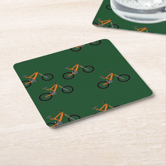 Bikes on green square paper coaster (Angled)