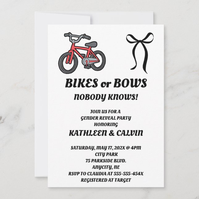 Bikes or Bows Gender Reveal Invitation (Front)