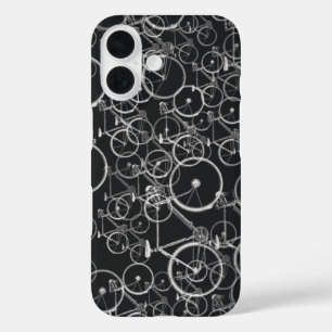 bikes pattern in black and white iPhone 16 case