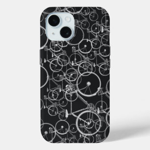 Bikes pattern in black and white iPhone 15 case
