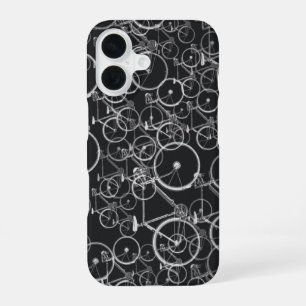 bikes pattern in black and white iPhone 16 case