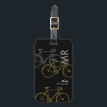 bikes with name on black luggage tag<br><div class="desc">A cool bike-themed design,  with custom initials and graphic bicycles. A stylish idea for bike-lovers</div>