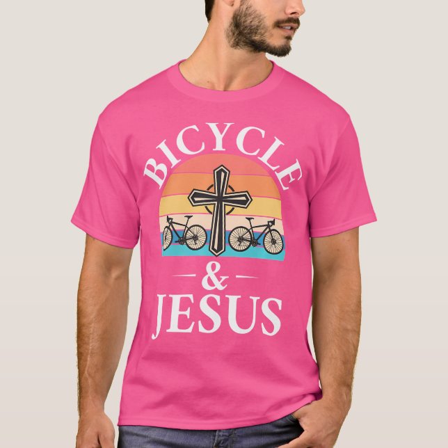 Biking Bike Bicycle And Jesus Christian T-Shirt (Front)