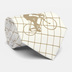Biking Cyclist Riding Bike on Tan Check Necktie