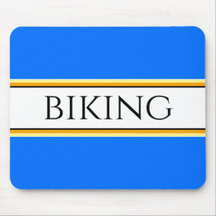 BIKING Fun Bright Blue Yellow White Racing Stripes Mouse Mat