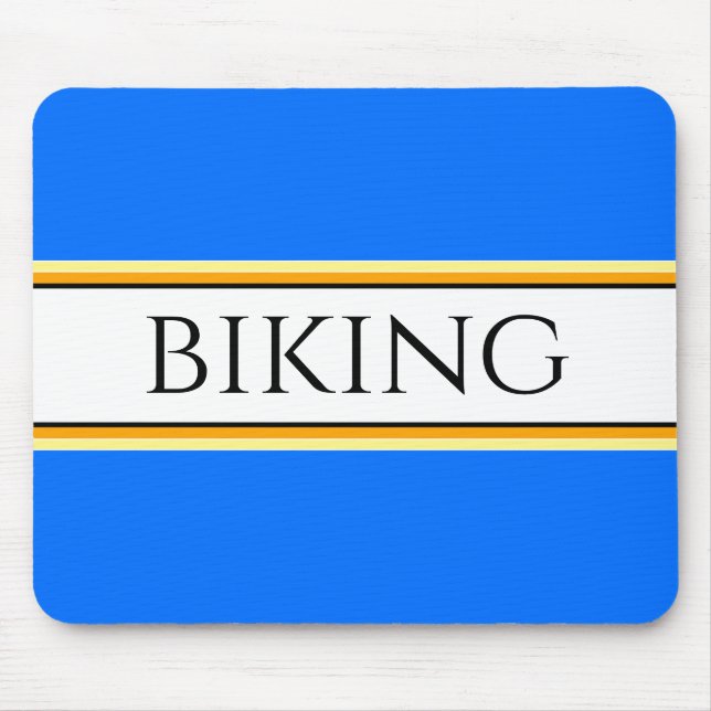 BIKING Fun Bright Blue Yellow White Racing Stripes Mouse Mat (Front)
