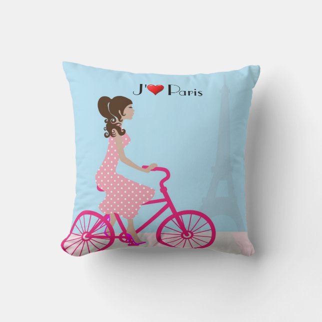 Biking in Paris Pillow (Front)