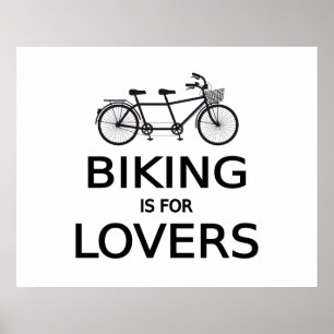 biking is for lovers, tandem bicycle, word art poster