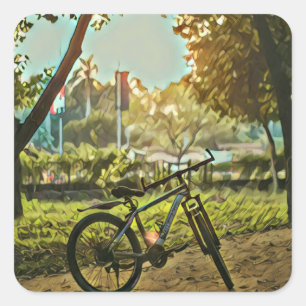 Biking Lover Gift Cycling Painting Square Sticker