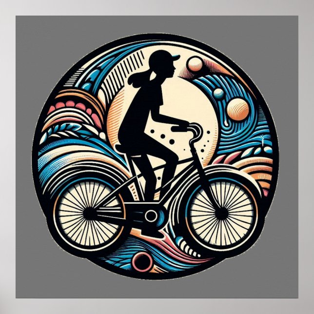 Biking Medallion Art Bike Cyclist Sport Fitness Poster (Front)