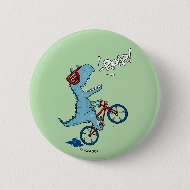 Biking T-Rex Roar 6 Cm Round Badge (Front)