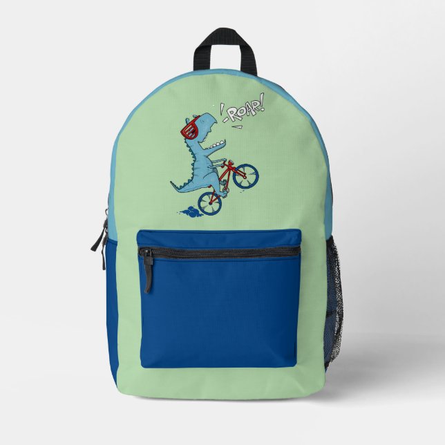 Biking T-Rex Roar Printed Backpack (Front)
