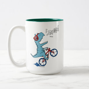 Biking T-Rex Roar Two-Tone Coffee Mug