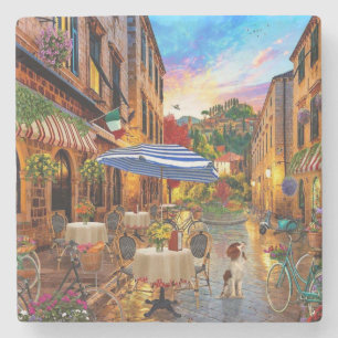 Biking Through Italy Fine Art Stone Coaster
