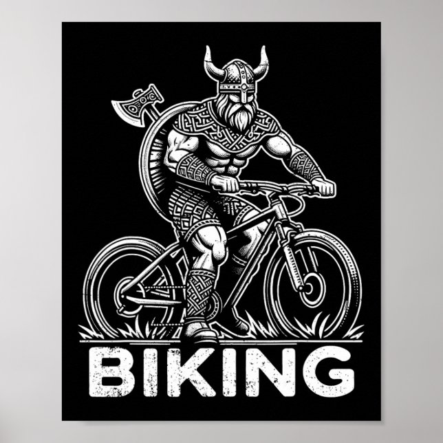 Biking Viking Funny Mountain Biker Pun  Poster (Front)