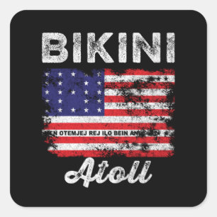 Bikini Atoll Flag Distressed Bikini Flag Square Sticker