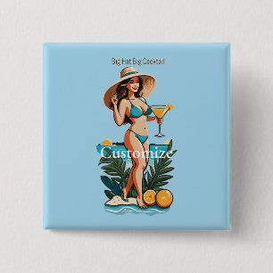 Bikini Babe Big Hat- Big Cocktail Thunder_Cove  15 Cm Square Badge