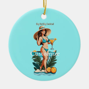 Bikini Babe Big Hat- Big Cocktail Thunder_Cove Ceramic Tree Decoration