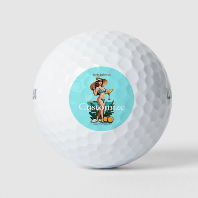 Bikini Babe Big Hat- Big Cocktail Thunder_Cove Golf Balls (Front)