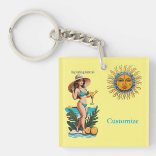 Bikini Babe Big Hat- Big Cocktail Thunder_Cove Key Ring