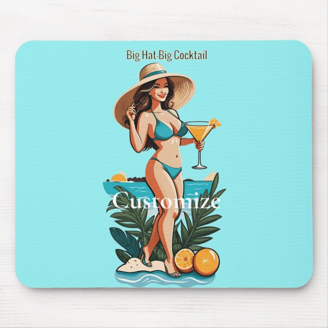 Bikini Babe Big Hat- Big Cocktail Thunder_Cove Mouse Mat (Front)