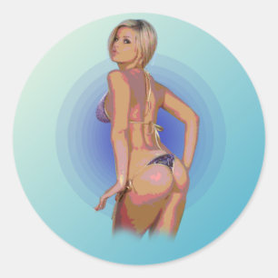 BIKINI BABE. CLASSIC ROUND STICKER