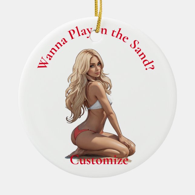 Bikini Beach Girl Thunder_Cove  Ceramic Tree Decoration (Front)