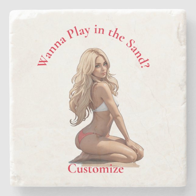 Bikini Beach Girl Thunder_Cove  Stone Coaster (Front)