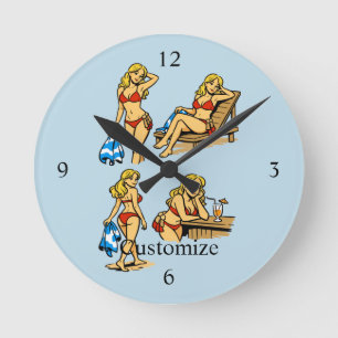 Bikini Beach Time Thunder_Cove Round Clock