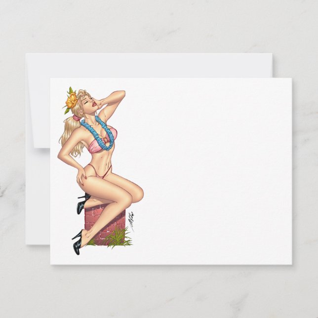 Bikini Blonde Pin-up Girl with Flowers by Al Rio (Front)