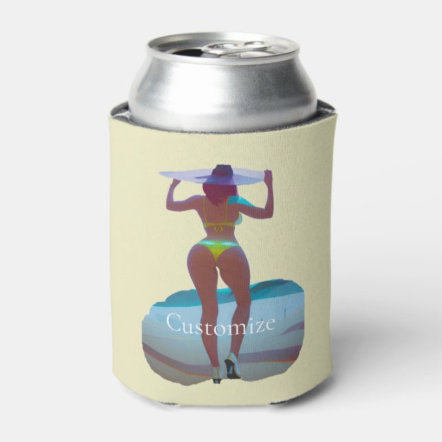 Bikini Booty Beach Girl Thunder_Cove Can Cooler (Can Front)