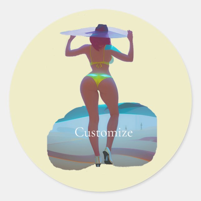 Bikini Booty Beach Girl Thunder_Cove Classic Round Sticker (Front)