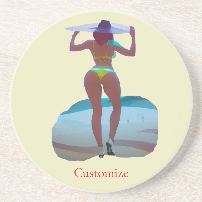 Bikini Booty Beach Girl Thunder_Cove Coaster (Front)
