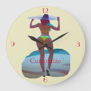 Bikini Booty Beach Girl Thunder_Cove Large Clock