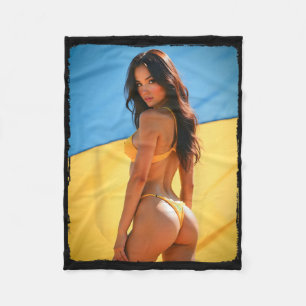 Bikini Bybe - Y Brunette Bybe And Ukraine Flag  Fleece Blanket