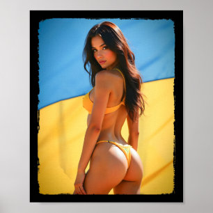 Bikini Bybe - Y Brunette Bybe And Ukraine Flag  Poster