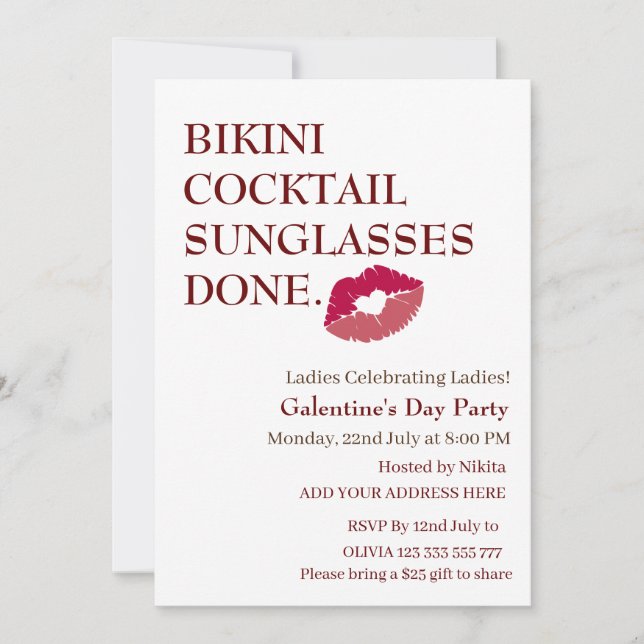 BIKINI COCKTAIL SUNGLASSES DONE Galentine's Day  Invitation (Front)